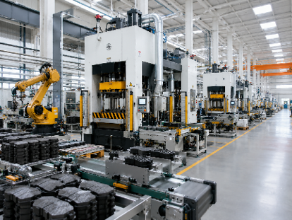 Automated friction material production line with industrial presses