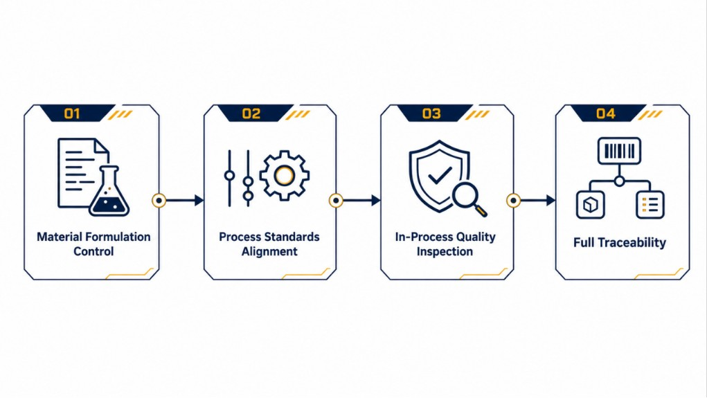 Engineering Compliance System: Material Formulation Control, Process Standards Alignment, In-Process Quality Inspection, Full Traceability