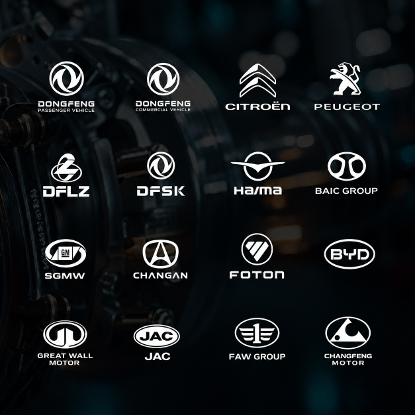 Global automotive OEM partners including Dongfeng, Citroën, Peugeot, BAIC, BYD, Great Wall Motor, FAW, Changan, and others