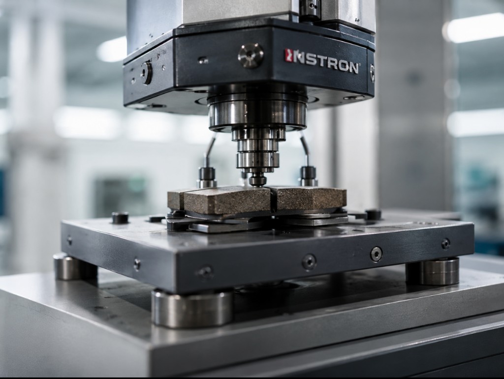 Instron universal testing machine performing material characterization